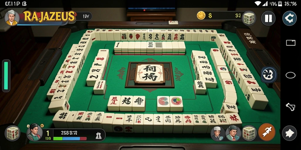 Tangkapan layar permainan RAJAZEUS menampilkan suasana kompetitif permainan Mahjong.