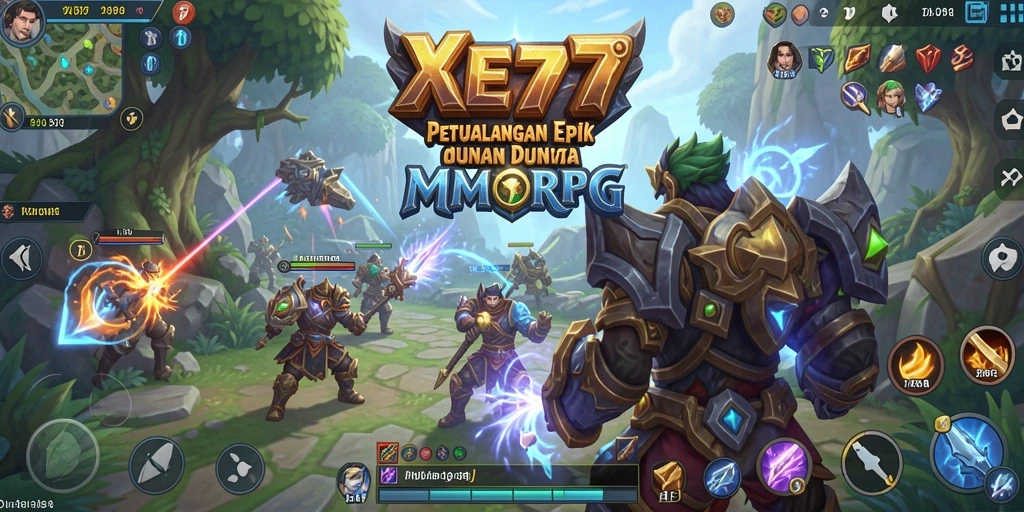 Screenshot gameplay XE77 menampilkan aksi pertempuran seru dalam MMORPG.
